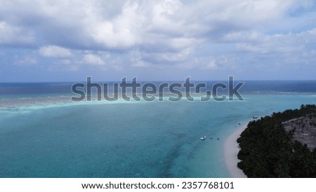 Tropical beach Maldive islands summer vacation blue sea white sand birds eye view coral reef drone