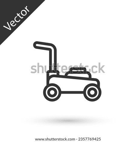 Grey line Lawn mower icon isolated on white background. Lawn mower cutting grass.  Vector
