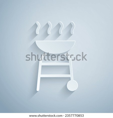 Paper cut Barbecue grill icon isolated on grey background. BBQ grill party. Paper art style. Vector