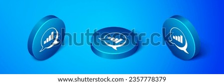 Isometric Pie chart infographic icon isolated on blue background. Diagram chart sign. Blue circle button. Vector