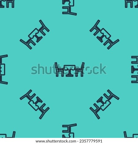 Black line French cafe icon isolated seamless pattern on green background. Street cafe. Table and chairs.  Vector