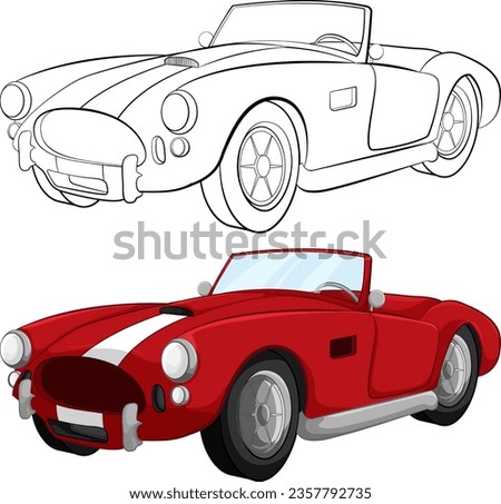 A vector cartoon illustration of a classic red convertible car, perfect for coloring pages