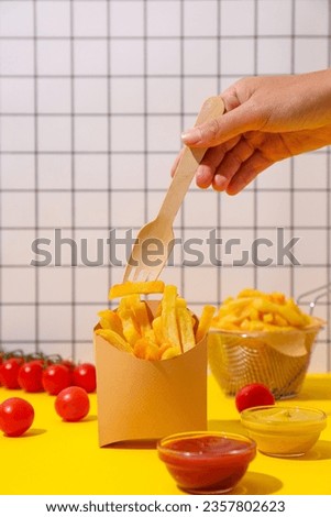 Fried potato, tasty and fast food concept