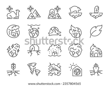 Climate change icon set. It included global warming, earth, heat, social issues and more icons. Editable Vector Stroke. Royalty-Free Stock Photo #2357804565