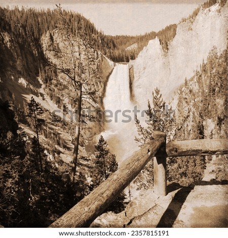 Lower falls in Yellowstone Park, with sepia aged effect