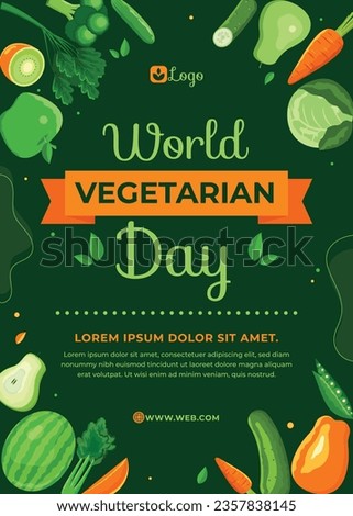 World vegetarian day background. Happy world vegetarian day celebration. October 1. World vegan day background. Vector illustration. Poster, Banner, Flyer, Greeting Card, Post, Template. vegetables. Royalty-Free Stock Photo #2357838145