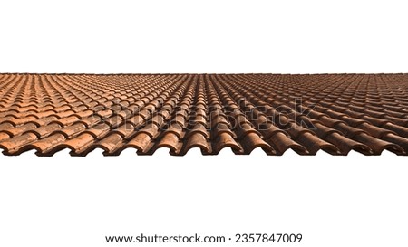 Weathered red tile roof with side sunlight, isolated on empty background