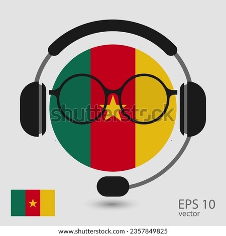 Cameroon vector flag with headphones and glasses, vector illustration. 