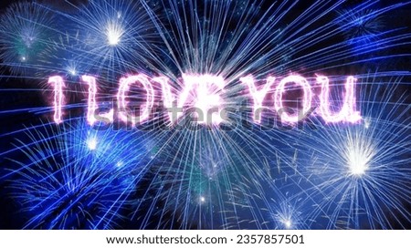 Fireworks display on dark sky background.Happy Valentines Day.Valentines day Animation. Valentines Day wish for You.Lightning text, super gorgeous.