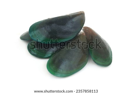 Green-lipped mussels isolated on white. Royalty-Free Stock Photo #2357858113