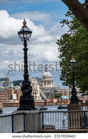 St Paul's Cathedral view behind a lampposts in UK