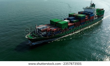 cargo container ship sailing full speed in sea to import export goods and distributing products to dealer and consumers worldwide, by container ship Transport, business logistic delivery service, 
