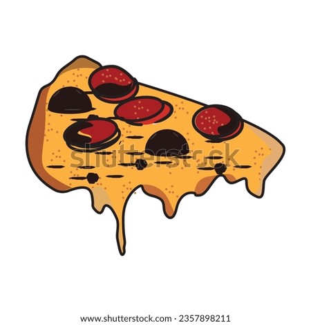 Fresh pizza with tomato, cheese, olive, sausage, onion, basil. Traditional italian fast food. Top view meal. European snack.Modern Pizza Icon . Hand Drawn Pizza Vector