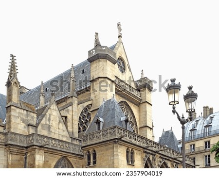 Great gothic church of Saint Germain l Auxerrois (carved on white background), Paris, France   
