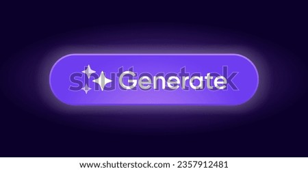 Generate AI button. Artificial intelligence icon. Machine learning generator. Generate text and image pressbutton. Magic stars sign. Chat brain assistant. Vector illustration. Royalty-Free Stock Photo #2357912481