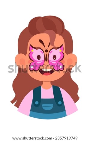 Girl With Butterfly Painting Mask Vector Illustration