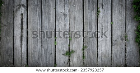 Vignetted horizontal background with wooden planks and grass.