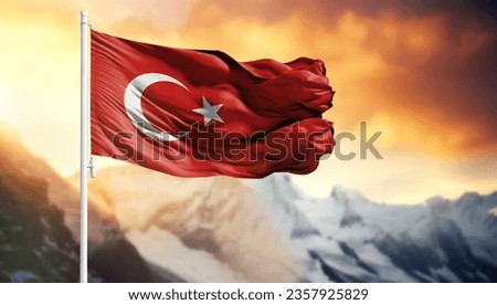 Flag of Turkey on a flagpole against a colorful sky