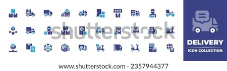 Delivery icon collection. Duotone color. Vector illustration. Containing time, home delivery, truck, van, fast, delivery, bike, delivery boy, cash.