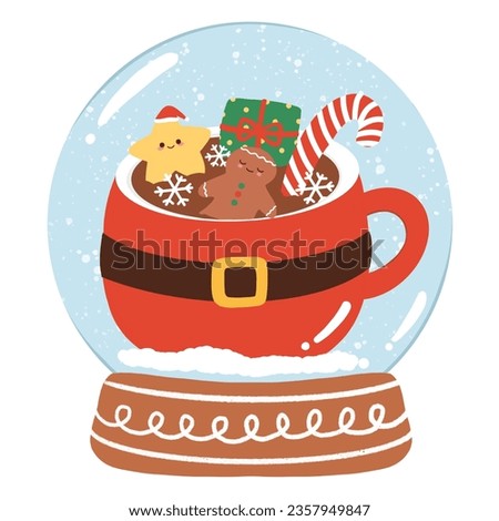 Christmas element in snow ball , Christmas doodles in hot chocolate cup for decorate card and background. Hand draw Christmas clip art.