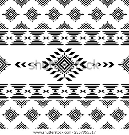 Indigenous tribal seamless retro pattern. Abstract decorative style. Geometric ethnic pattern design for fabric template and shirt. Black and white color.