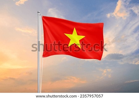 Vietnam flag waving on sundown sky