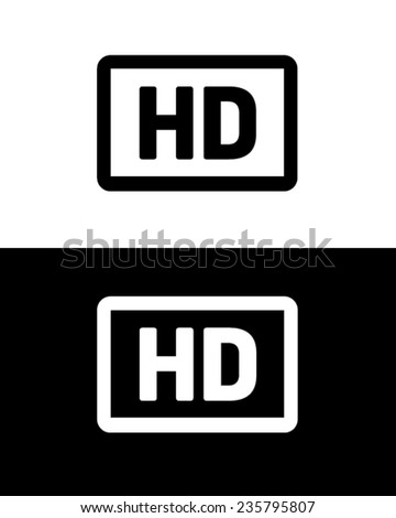 Vector high definition (HD) Icon in black and reverse