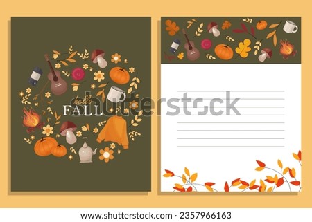Vector illustration. Design for postcard, planner, organizer, notepad page. Autumn mood, cozy autumn. Vertical page. Royalty-Free Stock Photo #2357966163
