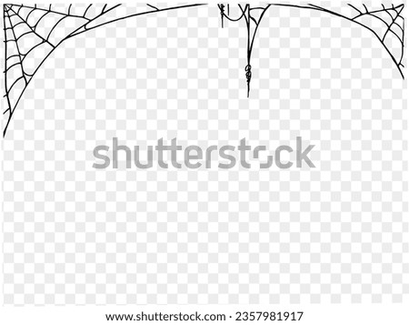 Spooky Halloween party background with spiderwebs. Use it for posters, brochures, or online ads. It's a transparent PNG with space for your text. vector