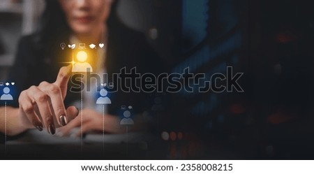 Banner of find team members through interviews and selection with recruitment. As companies compete, human resources use data-driven analysis soft skills and hard skills to choose the right candidate. Royalty-Free Stock Photo #2358008215