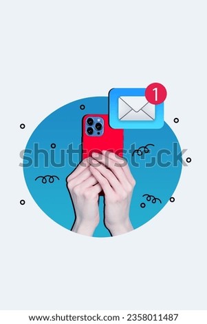 Collage picture image of people hold modern iphone samsung gadget read sms isolated on drawing background