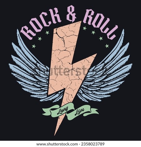 Rock and roll Thunder  with Wings vintage t shirt design. Thunder with eagle wing vector artwork for apparel, stickers, posters, background and others.  Royalty-Free Stock Photo #2358023789