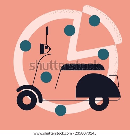 Pizza delivery ride motorcycle print or icon symbol,flat design for apps and websites, pink background,vector illustration
