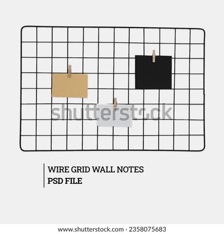 Wire grid with notes white background isolated  property of product photo flatlay