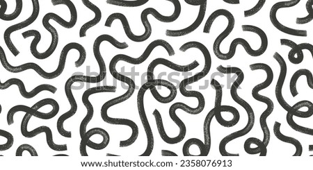 Hand drawn wavy maze seamless pattern. Brush curly black lines for background. Royalty-Free Stock Photo #2358076913