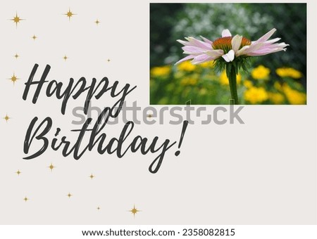 Birthday card with flower and slogan Happy Birthday