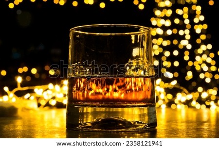 christmas background with glasses and christmas lights