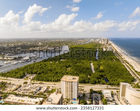 Aerial photo Hugh Taylor Birch State Park Fort Lauderdale Beach FL Royalty-Free Stock Photo #2358127331