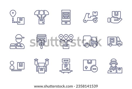 Delivery line icon set. Editable stroke. Vector illustration. Containing truck, delivery man, insurance, box, delivery.