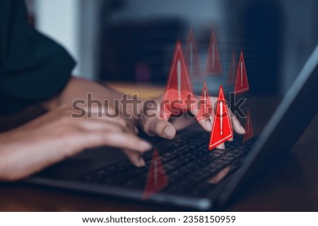 Emergency warning alert alarm on Smartphone, Data network protection, Virus alarm with people using computer. Royalty-Free Stock Photo #2358150959