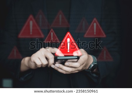 Emergency warning alert alarm on Smartphone, Data network protection, Virus alarm with people using application on smartphone. Royalty-Free Stock Photo #2358150961