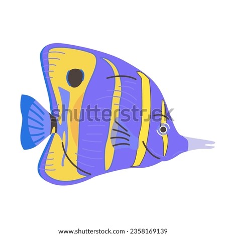 Beautiful butterfly fish illustration in flat handrawn style, ocean fish, Beaked Coralfish vector illustration in isolated background