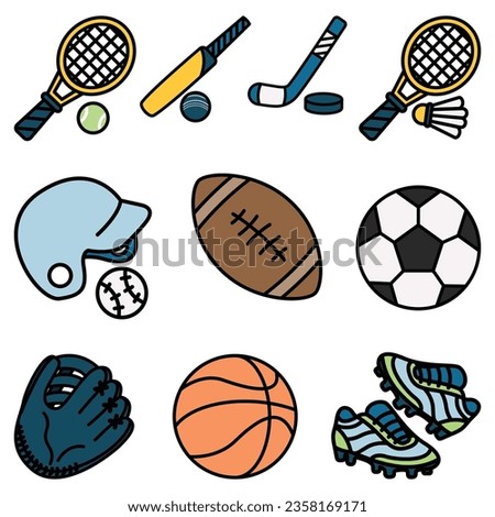 Sport Games Objects Cute Flat Line Illustration
