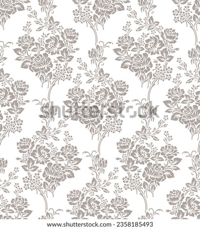 Seamless vector rose flower pattern design on white background Royalty-Free Stock Photo #2358185493
