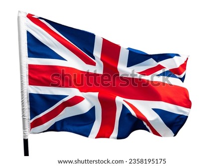 British flag waving against white sky background