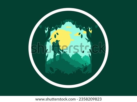 silhouette flat illustration design of a mountain climber standing on top of a hill
