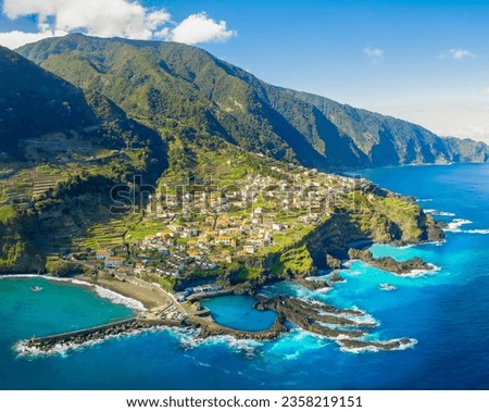 Landscape with  Seixal village of north coast, Madeira island, Portugal Royalty-Free Stock Photo #2358219151