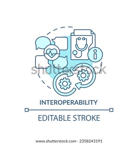 2D editable blue icon interoperability concept, isolated monochromatic vector, health interoperability resources thin line illustration.