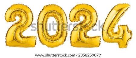 Happy new year concept. golden number helium balloons isolated background. 2024. design elements. Royalty-Free Stock Photo #2358259079