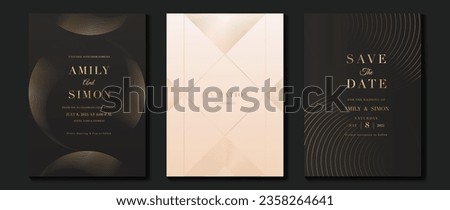 Luxury invitation card background vector. Golden curve elegant, gold line gradient on dark and light color background. Premium design illustration for gala, grand opening, party invitation, wedding. Royalty-Free Stock Photo #2358264641